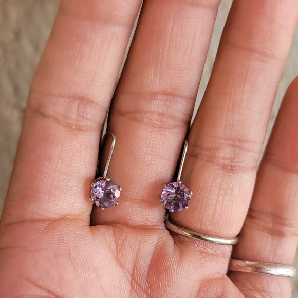Vintage 925 sterling silver amethyst leverback drop earrings - Picture 14 of 16